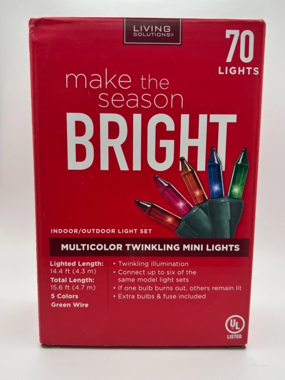 NEW!! 70-Multicolor Mini Lights Indoor/Outdoor 14.3' New in Box CHRISTMAS LIGHTS